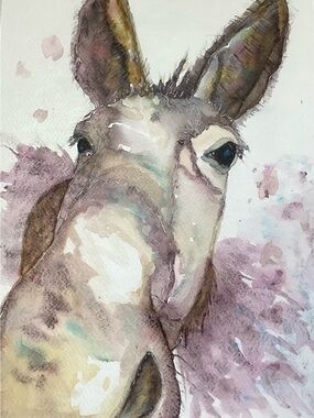 Watercolor Donkey Wall Art Print - Pink and Brown Accent